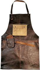 ELW Full Grain Leather Apron-Chest Pouch with Side Pocket, BBQ Apron, Kitchen, Cooking, Bartending, One Size for Men & Women