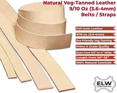 ELW Import Tooling Leather 9/10 oz Natural Belt Blanks/Strips/Straps from Full Grain Vegetable Tanned Tooling Leather up to 55"