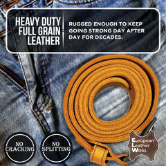 ELW Rustic Heavy Duty Full Grain Leather Belt for Men - Size 1.5”(3.8 cm) Wide & 32" to 46" Length