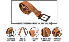 ELW Rustic Heavy Duty Full Grain Leather Belt for Men - Size 1.5”(3.8 cm) Wide & 32" to 46" Length