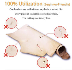 Veg Tan Full Grain Leather 13/15 Oz. (5.2-6mm) Heavy Thickness Pre-Cut 6" to 48" Sizes Natural Cowhide Skirting Tooling Leather Crafts Projects Repair Molding