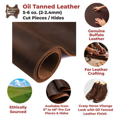 5-6 oz (2-2.4mm) Sable Brown Cowhide Leather - Full Grain - Pre-Cut Sizes & Hides
