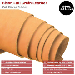 ELW Genuine American Leather Bison 8-9 oz (3.2-3.4mm) Pre-Cut - 4 to 23 SQ FT -Full Grain Leather Bison Hide DIY Craft Projects, Bag, Chap, Motorcycle, Clothing, Jewelry, Moccasins