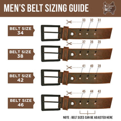 ELW Rustic Heavy Duty Full Grain Leather Belt for Men - Size 1.5”(3.8 cm) Wide & 32" to 46" Length
