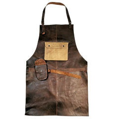 ELW Full Grain Leather Apron-Chest Pouch with Side Pocket, BBQ Apron, Kitchen, Cooking, Bartending, One Size for Men & Women
