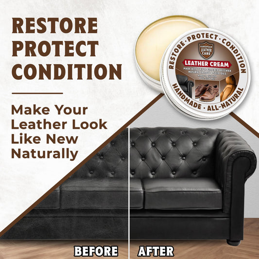 Leather Cream Conditioner & Protection - All Natural Ingredients - European Leather Care Cream - Made in the USA