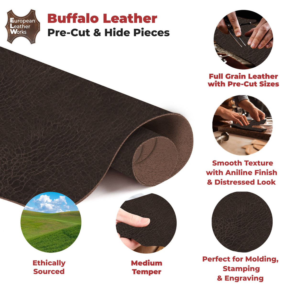 European Leather Works Buffalo Leather Strips (3/4, Antique Mahogany)