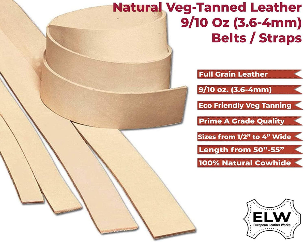 European Leather Works - Buffalo Belt Blanks 8-10 oz (3-4mm) 50 Length  Full Grain Leather Belt Straps/Strips for Tooling, Holsters