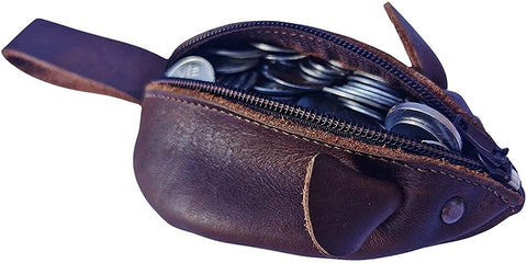 European Leather Works Mouse Coin Purse, Handmade Genuine Full Grain Leather with Rustic Cute Design, Perfect gift, Change Pouch Wallet - elwshop.com