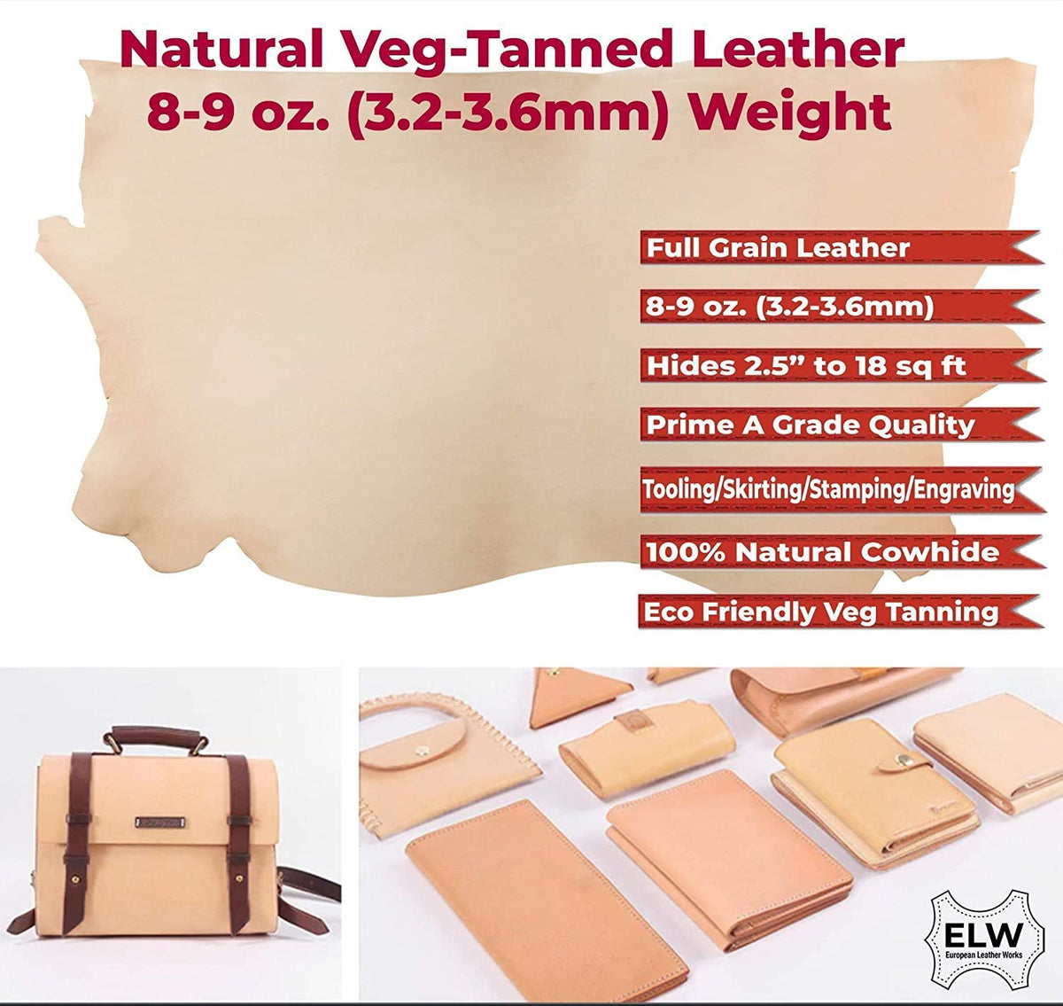 ELW 8-10 oz. (3-4mm) Thick Pre-Cut Piece 6  European leather, Leather  pieces, Tan cowhide