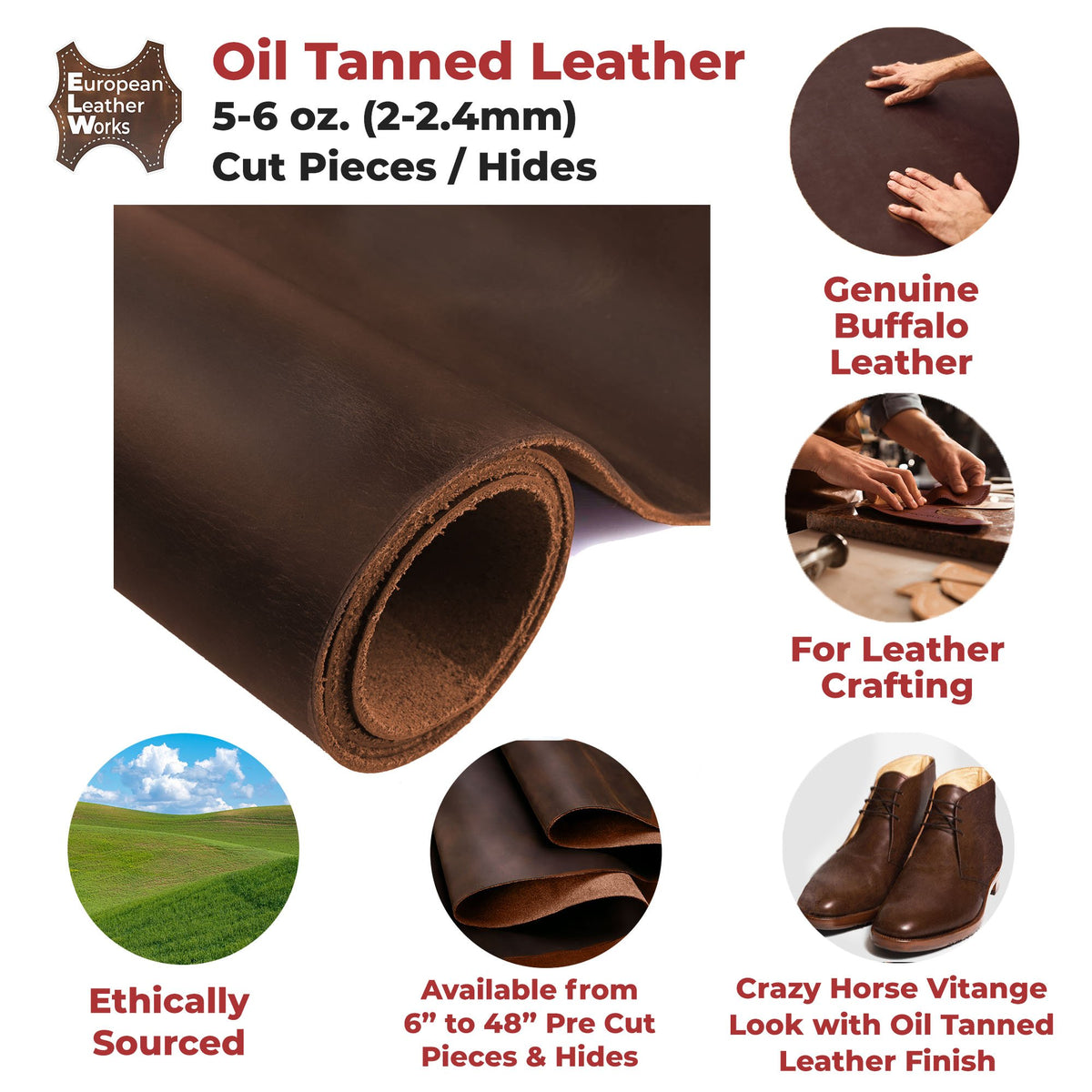 ELW Tooling Leather 5-6 oz (2-2.4mm) Pre-Cut Sizes - Sable Brown Cowhide  Full Grain Leathercraft for Holsters, Knife Sheaths, Coasters, Emboss,  Stamp