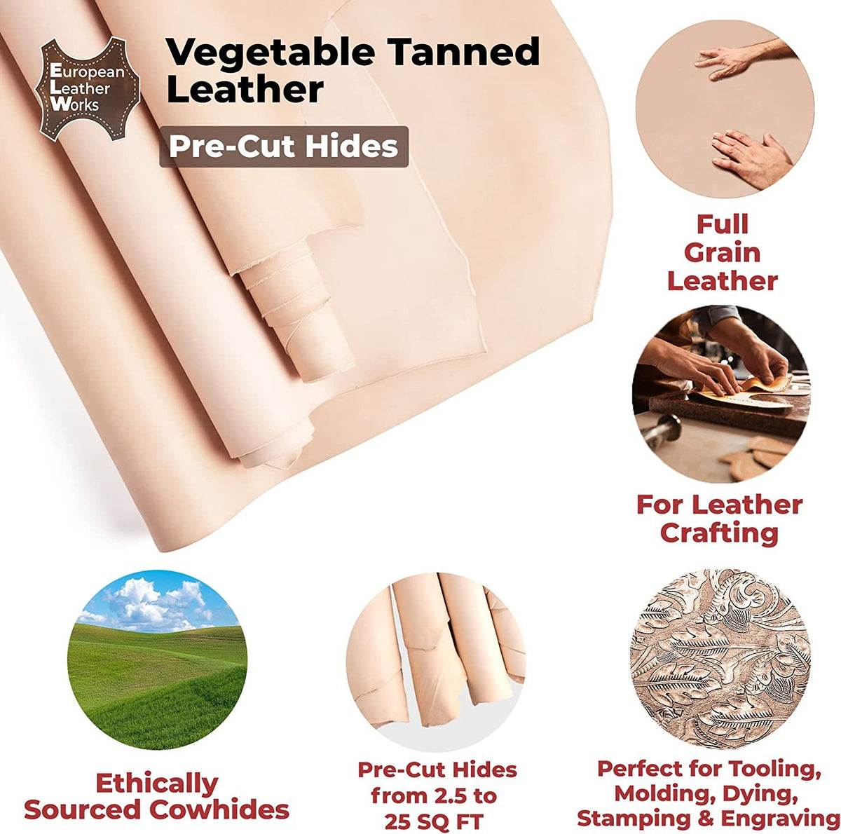 Pre-Cut 4oz Strips  Belting/Harness Vegetable Tanned Leather