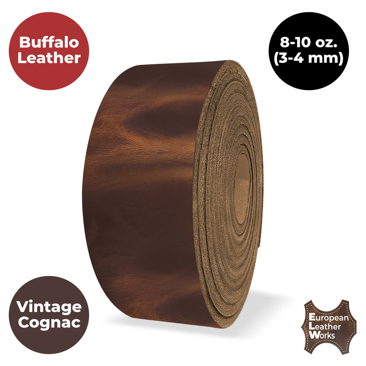 European Leather Works - Buffalo Belt Blanks 8-10 oz (3-4mm) 50 Length  Full Grain Leather Belt Straps/Strips for Tooling, Holsters