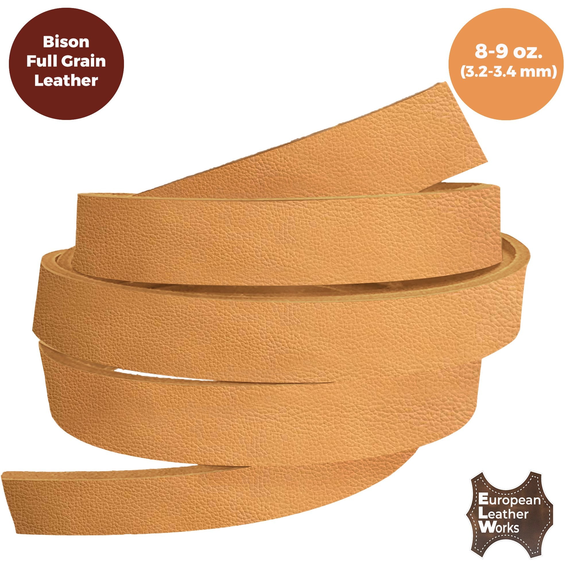 ELW Genuine American Leather Bison 8-9 oz (3.2-3.4mm) Thickness 60" Length Straps, Belts, Strips Full Grain Hide DIY Craft Projects, Bag, Chap, Moccasins, Jewelry, Wrapping - elwshop.com