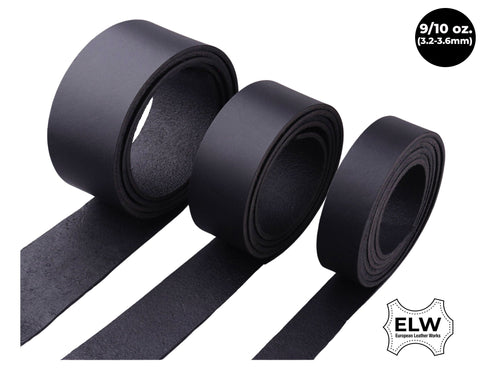 ELW Black Latigo Leather 9-10oz (3.6-4mm) Straps, Belts, Strips 1" to 4" Wide X 72" or 84" Long Full Grain Leather Cowhide Tooling Leather Heavy Weight - elwshop.com