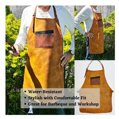 ELW Full Grain Leather Apron-1 Pouch, BBQ Apron, Men & Women's Apron, Kitchen, Cooking, Bartending, Workshop, One Size Fit