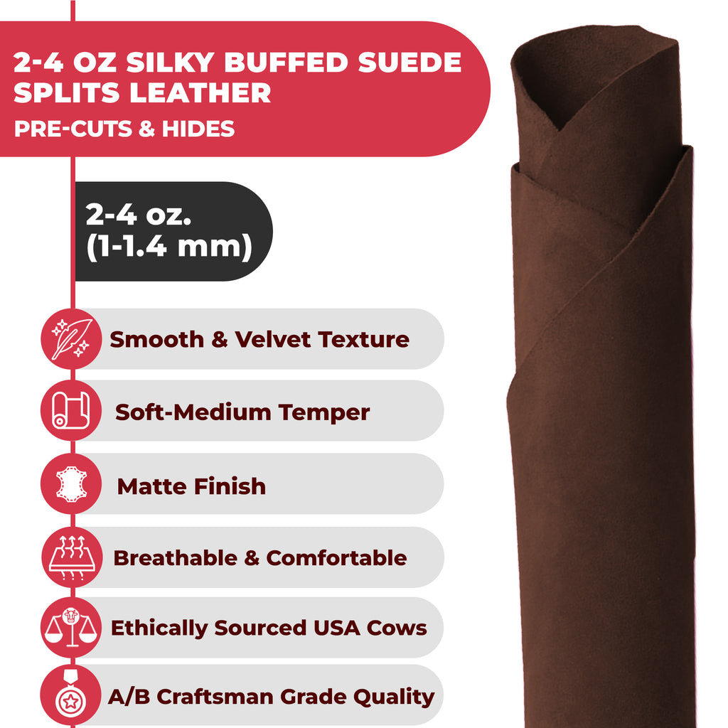 Suede Leather 2-4 oz (1-1.6mm) A/B Grade Chap Split Leather Cowhides | Pre-Cut Hides | USA Made
