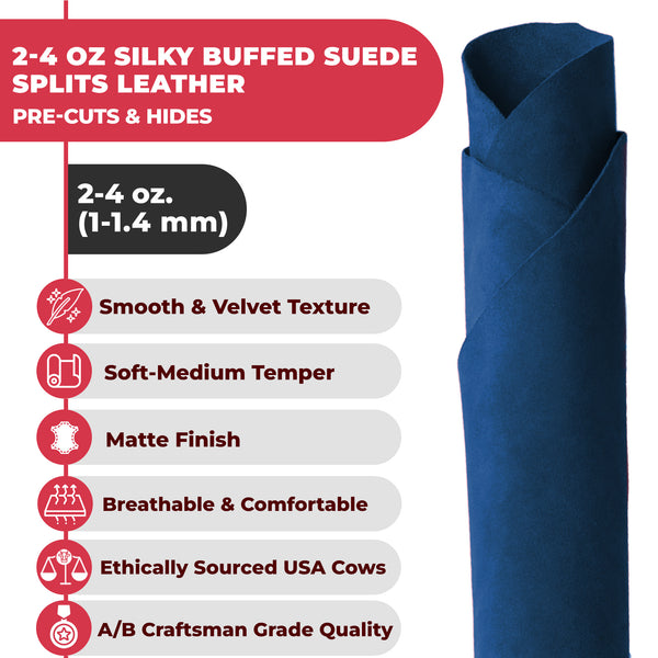 Suede Leather 2-4 oz (1-1.6mm) A/B Grade Chap Split Leather Cowhides | Pre-Cut Hides | USA Made