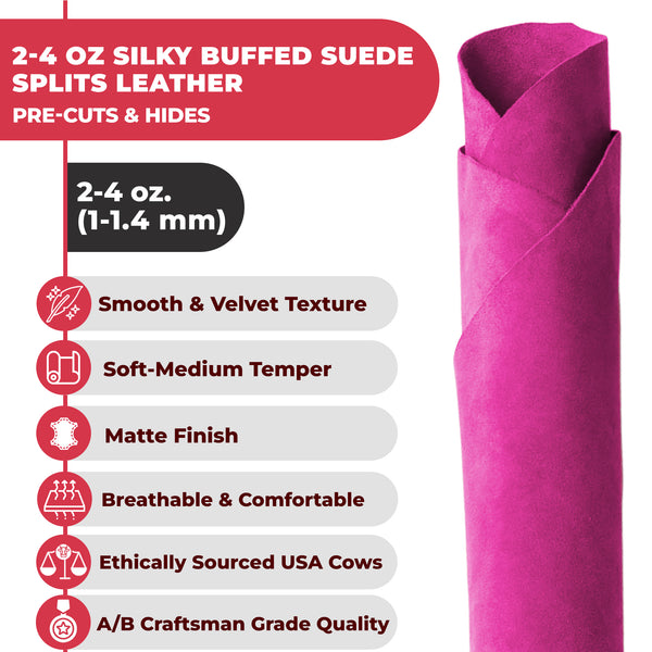 Suede Leather 2-4 oz (1-1.6mm) A/B Grade Chap Split Leather Cowhides | Pre-Cut Hides | USA Made