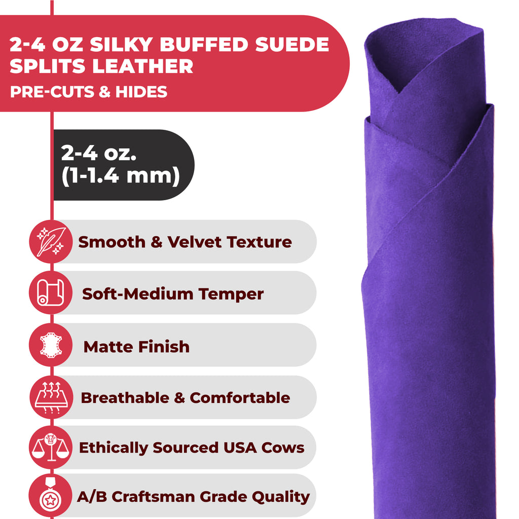 Suede Leather 2-4 oz (1-1.6mm) A/B Grade Chap Split Leather Cowhides | Pre-Cut Hides | USA Made