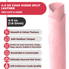 Suede Leather 4-5 oz (1.6-2mm) A/B Grade Chap Split Leather Cowhide | Pre-Cut Hides | USA Made