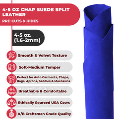 Suede Leather 4-5 oz (1.6-2mm) A/B Grade Chap Split Leather Cowhide | Pre-Cut Hides | USA Made