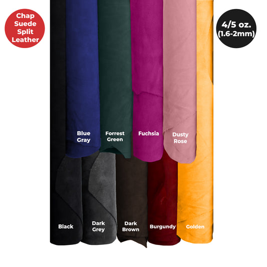 Suede Leather 4-5 oz (1.6-2mm) A/B Grade Chap Split Leather Cowhides | Pre-Cut Hides | USA Made