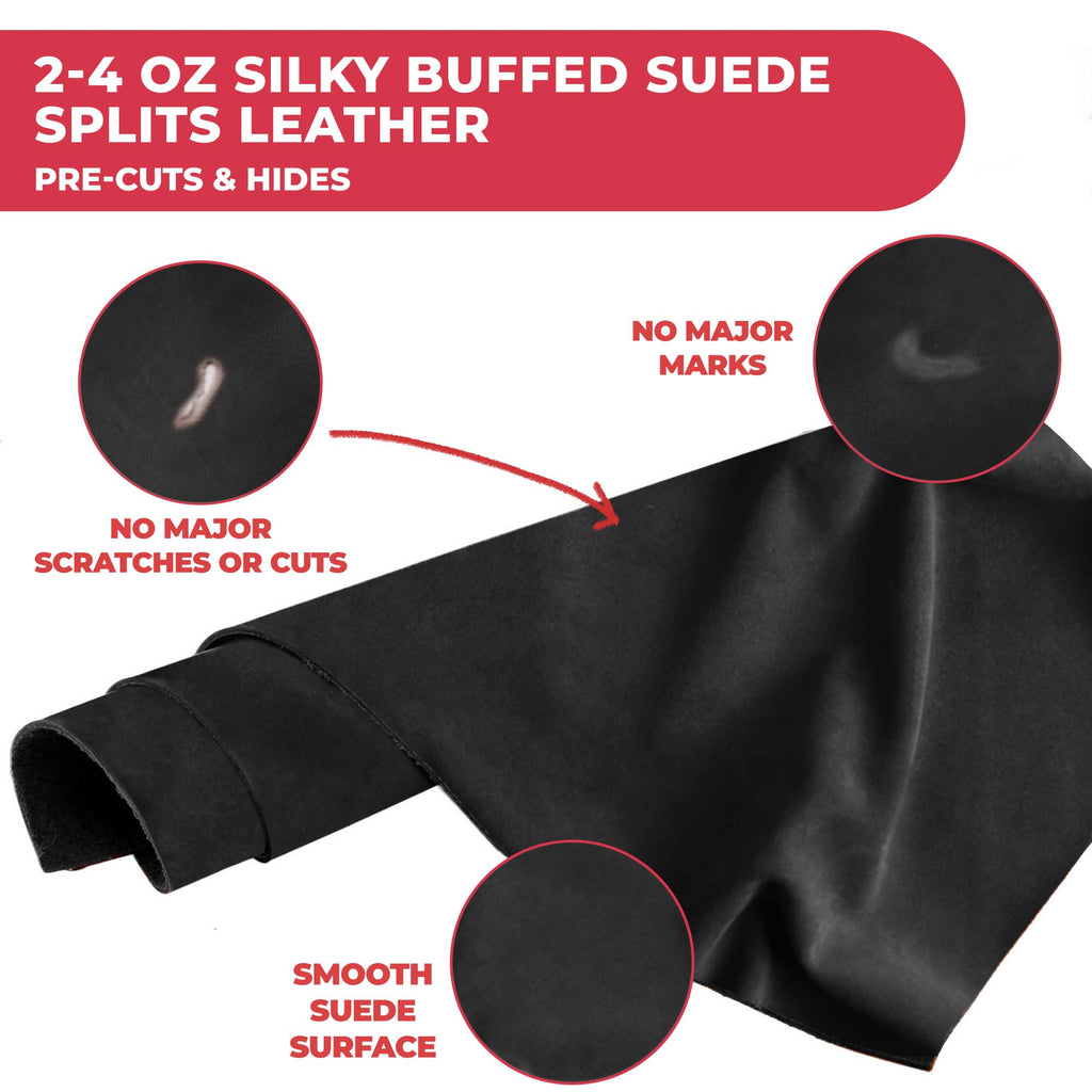 Suede Leather 2-4 oz (1-1.6mm) A/B Grade Chap Split Leather Cowhides | Pre-Cut Hides | USA Made