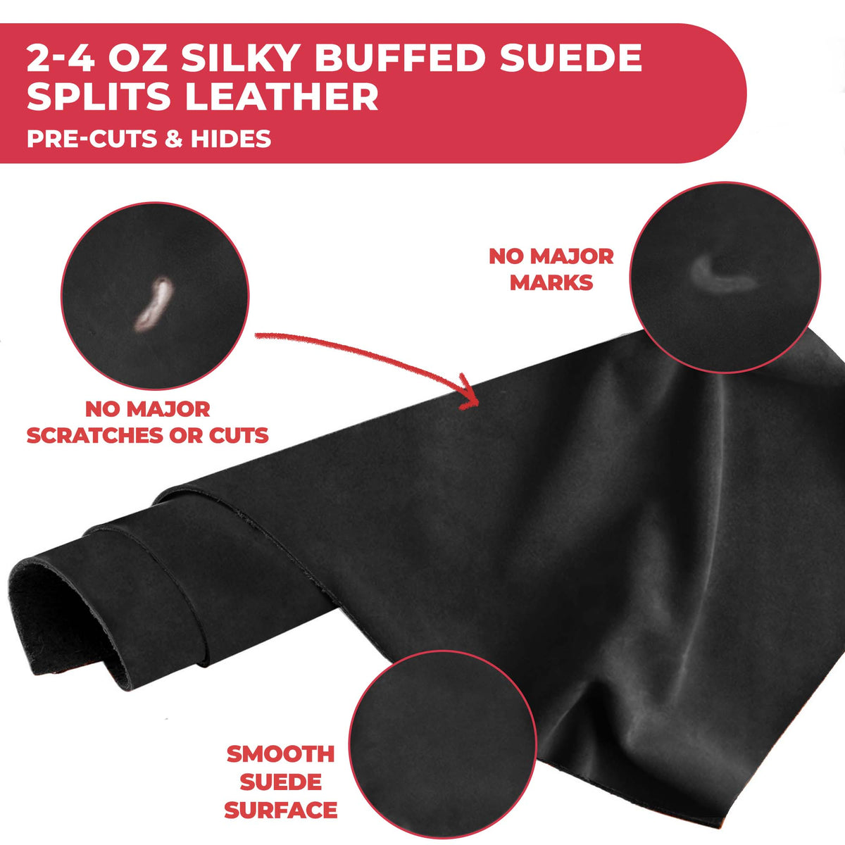 Suede Leather 2-4 oz (1-1.6mm) A/B Grade Chap Split Leather Cowhides | Pre-Cut Hides | USA Made