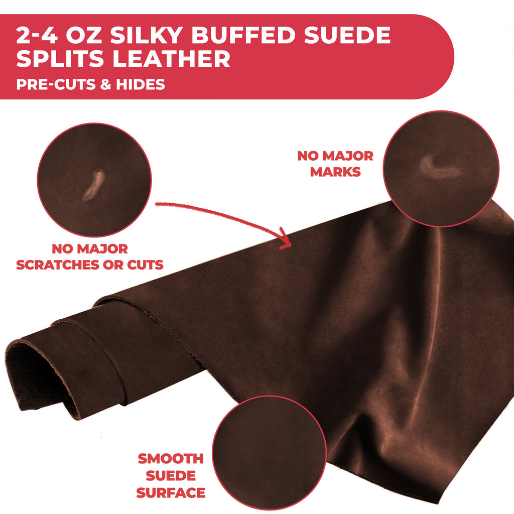 Suede Leather 2-4 oz (1-1.6mm) A/B Grade Chap Split Leather Cowhides | Pre-Cut Hides | USA Made