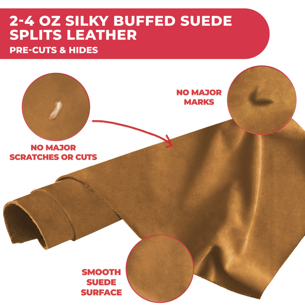 Suede Leather 2-4 oz (1-1.6mm) A/B Grade Chap Split Leather Cowhides | Pre-Cut Hides | USA Made