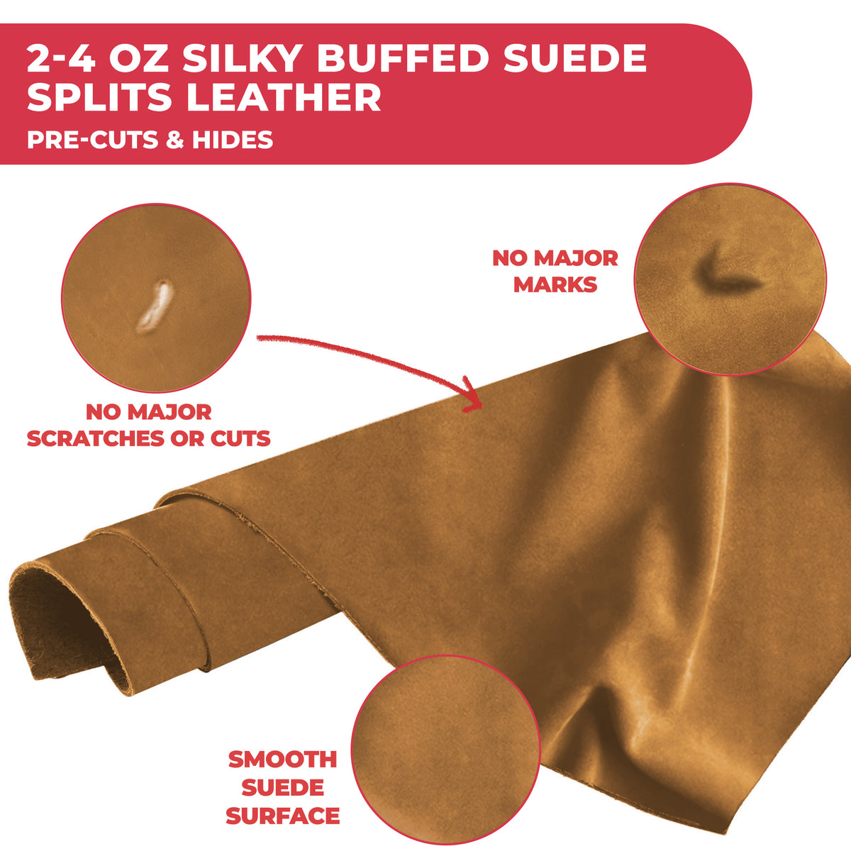 Suede Leather 2-4 oz (1-1.6mm) A/B Grade Chap Split Leather Cowhides | Pre-Cut Hides | USA Made