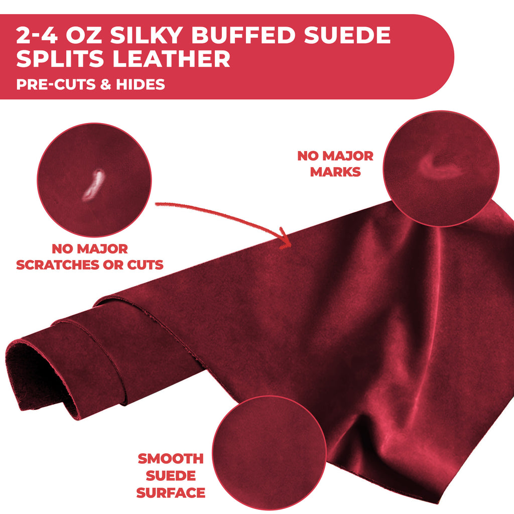 Suede Leather 2-4 oz (1-1.6mm) A/B Grade Chap Split Leather Cowhides | Pre-Cut Hides | USA Made