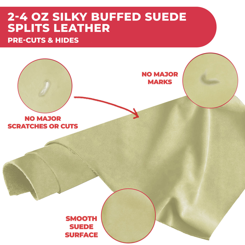 Suede Leather 2-4 oz (1-1.6mm) A/B Grade Chap Split Leather Cowhides | Pre-Cut Hides | USA Made