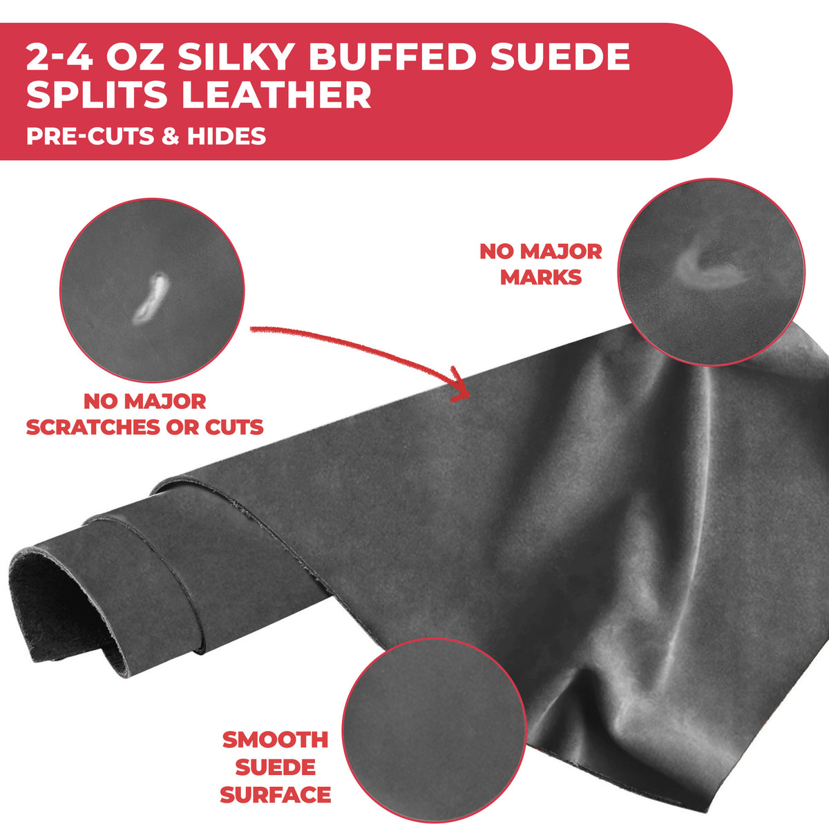 Suede Leather 2-4 oz (1-1.6mm) A/B Grade Chap Split Leather Cowhides | Pre-Cut Hides | USA Made