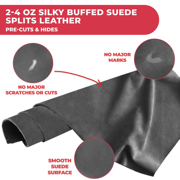 Suede Leather 2-4 oz (1-1.6mm) A/B Grade Chap Split Leather Cowhides | Pre-Cut Hides | USA Made