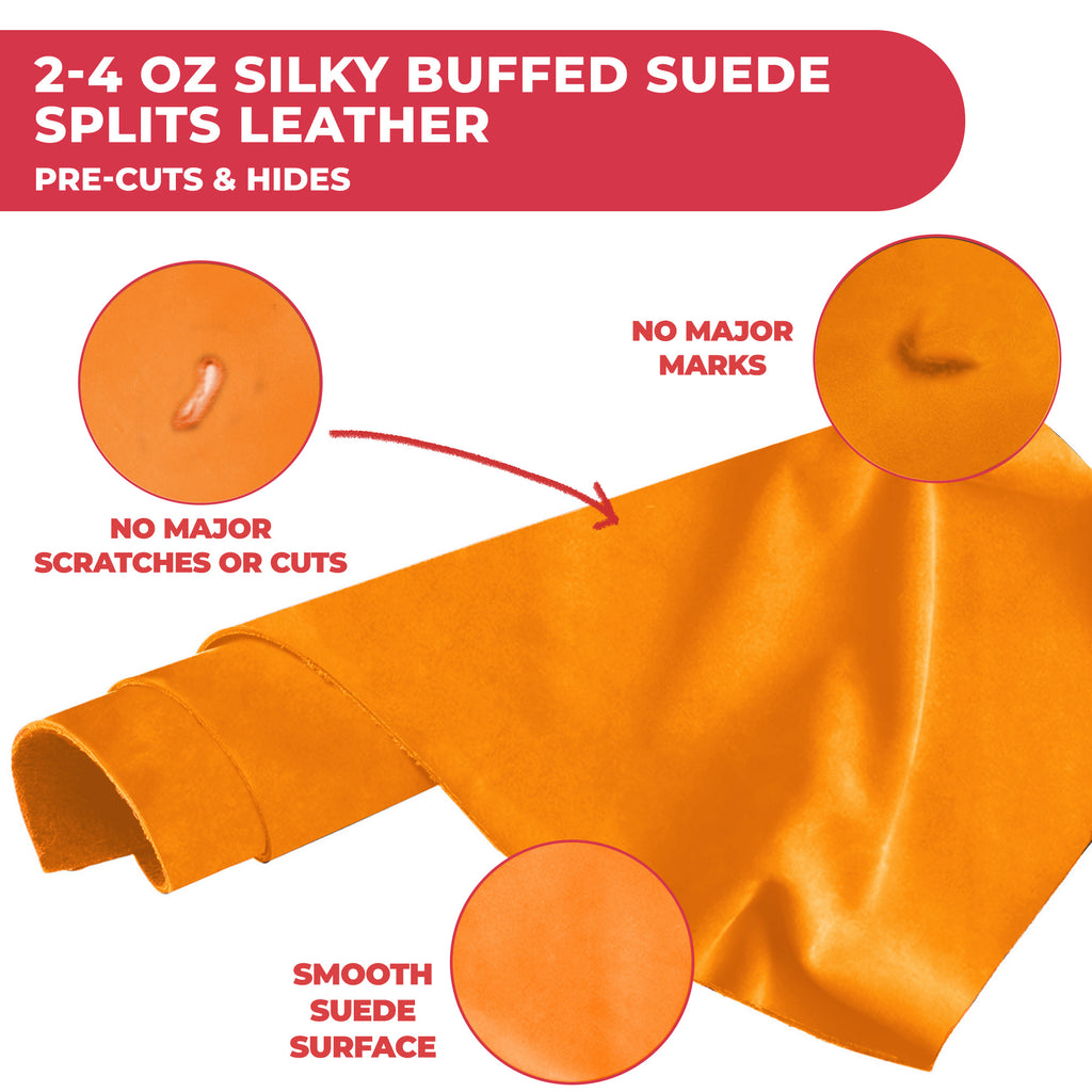Suede Leather 2-4 oz (1-1.6mm) A/B Grade Chap Split Leather Cowhides | Pre-Cut Hides | USA Made