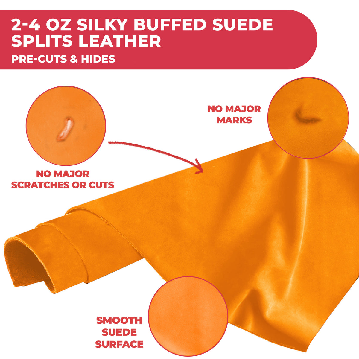 Suede Leather 2-4 oz (1-1.6mm) A/B Grade Chap Split Leather Cowhides | Pre-Cut Hides | USA Made
