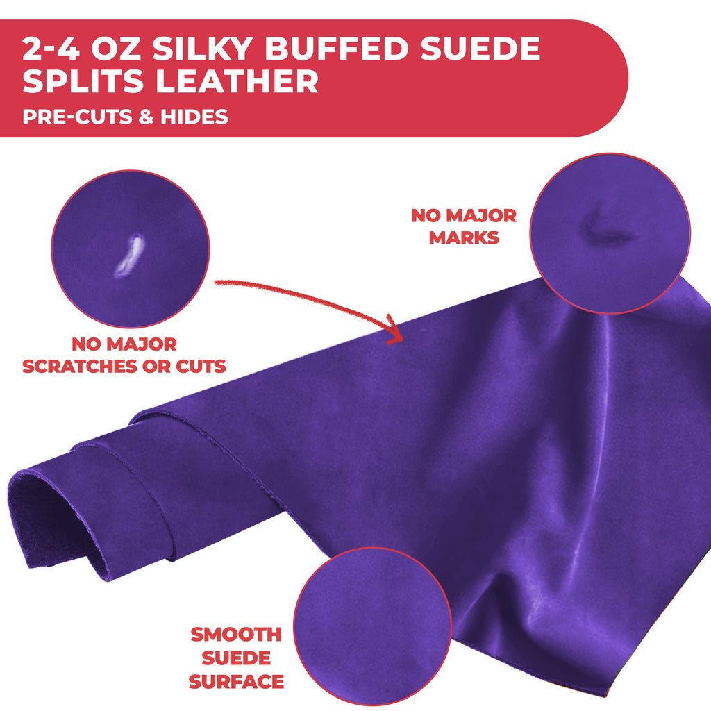 Suede Leather 2-4 oz (1-1.6mm) A/B Grade Chap Split Leather Cowhides | Pre-Cut Hides | USA Made