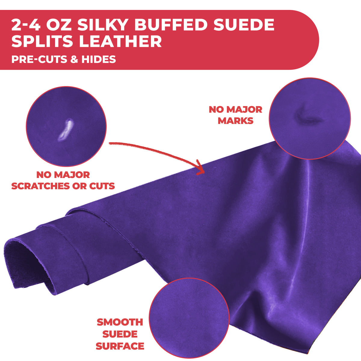 Suede Leather 2-4 oz (1-1.6mm) A/B Grade Chap Split Leather Cowhides | Pre-Cut Hides | USA Made