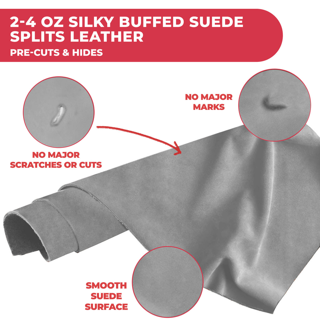 Suede Leather 2-4 oz (1-1.6mm) A/B Grade Chap Split Leather Cowhides | Pre-Cut Hides | USA Made