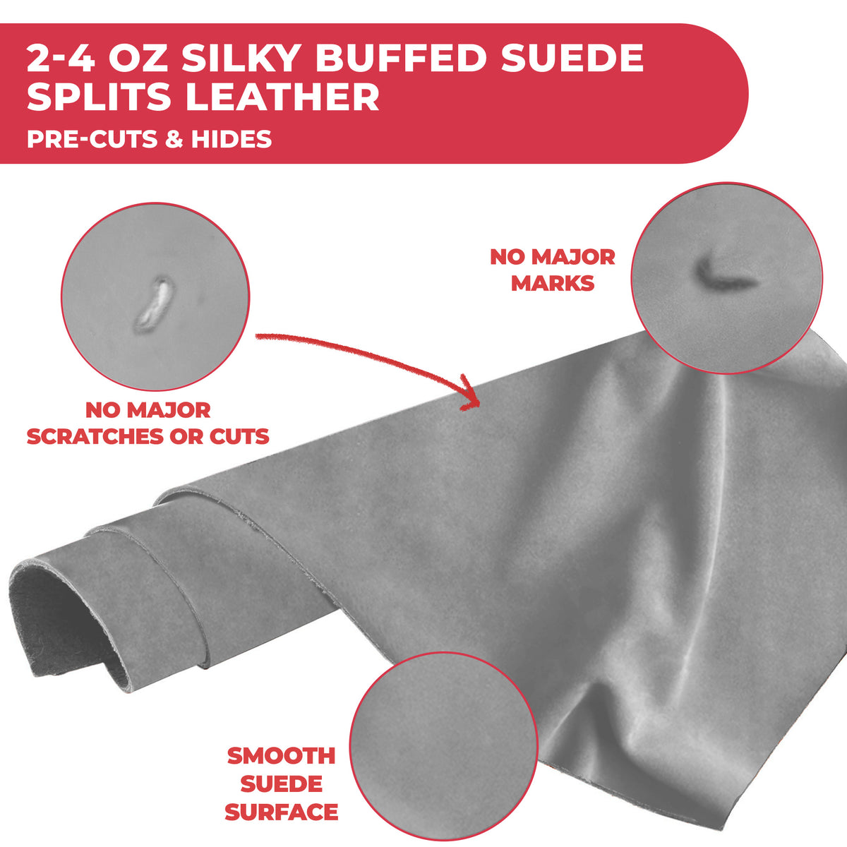 Suede Leather 2-4 oz (1-1.6mm) A/B Grade Chap Split Leather Cowhides | Pre-Cut Hides | USA Made