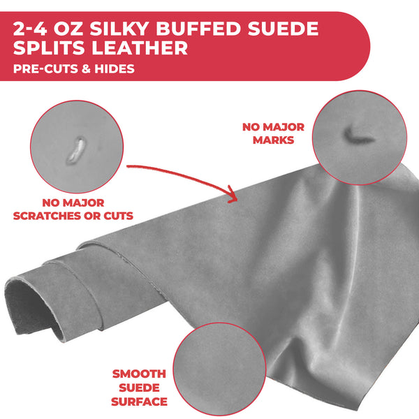 Suede Leather 2-4 oz (1-1.6mm) A/B Grade Chap Split Leather Cowhides | Pre-Cut Hides | USA Made