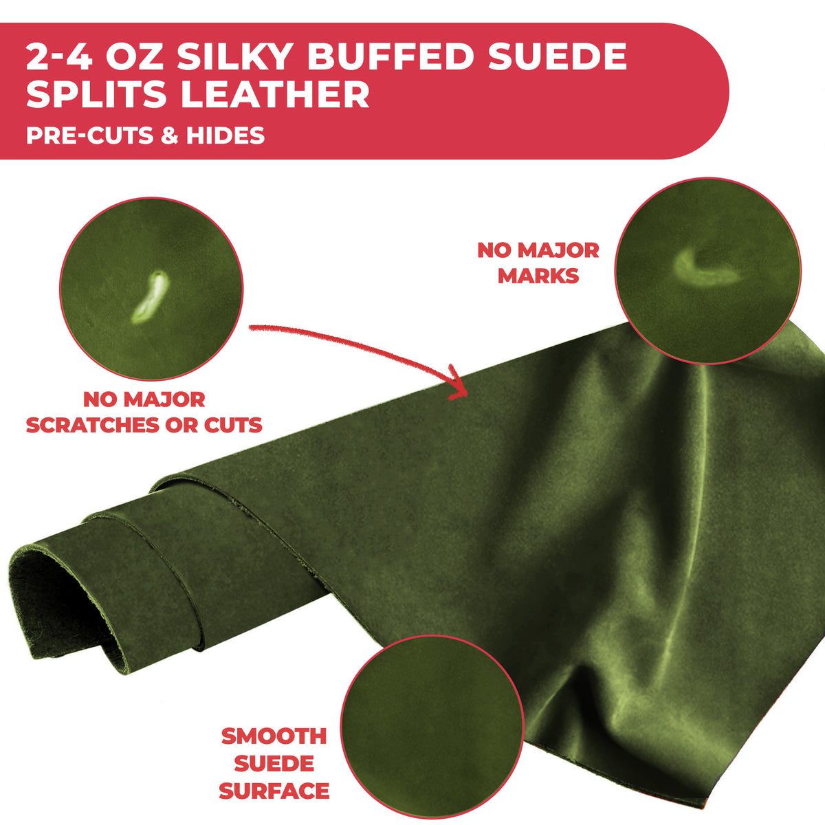 2-4 oz (1-1.6mm) Premium Suede Cowhide - Soft Full Grain Pre-Cut Side Leather  - USA Made Silky Buffed Suede Fabric Leather for Car Upholstery, Garments, Furniture