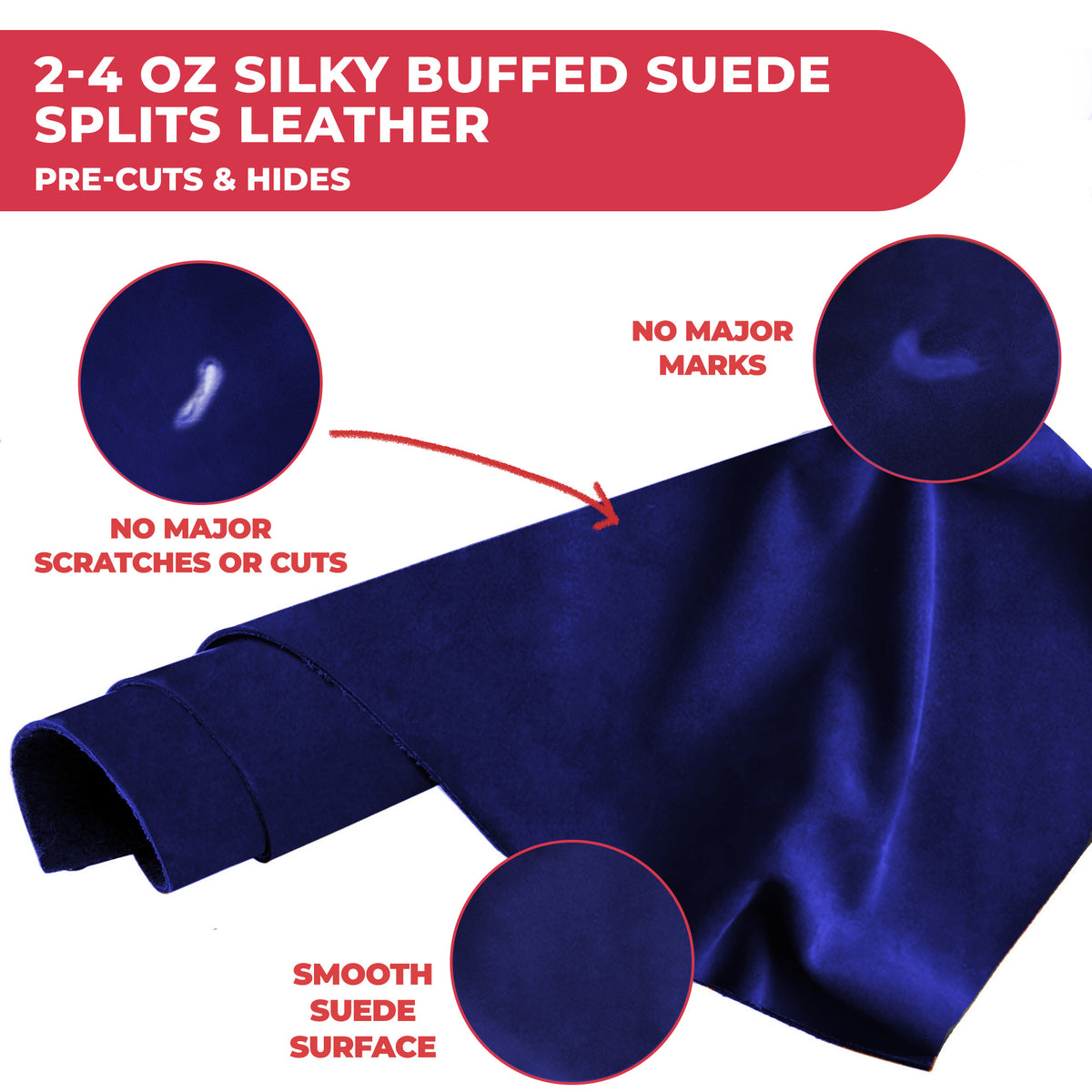 2-4 oz (1-1.6mm) Premium Suede Cowhide - Soft Full Grain Pre-Cut Side Leather  - USA Made Silky Buffed Suede Fabric Leather for Car Upholstery, Garments, Furniture
