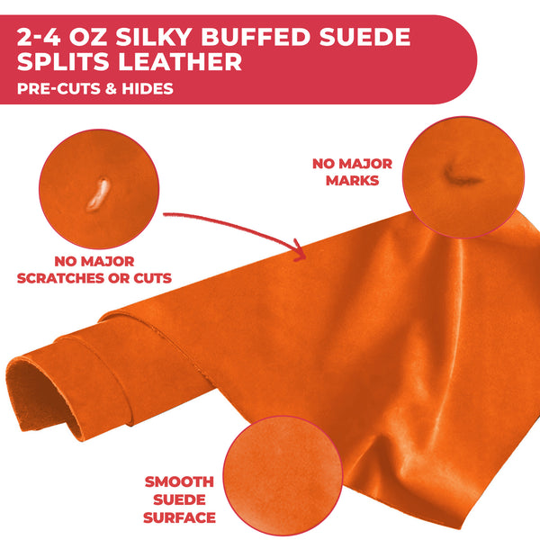 2-4 oz (1-1.6mm) Premium Suede Cowhide - Soft Full Grain Pre-Cut Side Leather  - USA Made Silky Buffed Suede Fabric Leather for Car Upholstery, Garments, Furniture