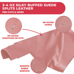 2-4 oz (1-1.6mm) Premium Suede Cowhide - Soft Full Grain Pre-Cut Side Leather  - USA Made Silky Buffed Suede Fabric Leather for Car Upholstery, Garments, Furniture