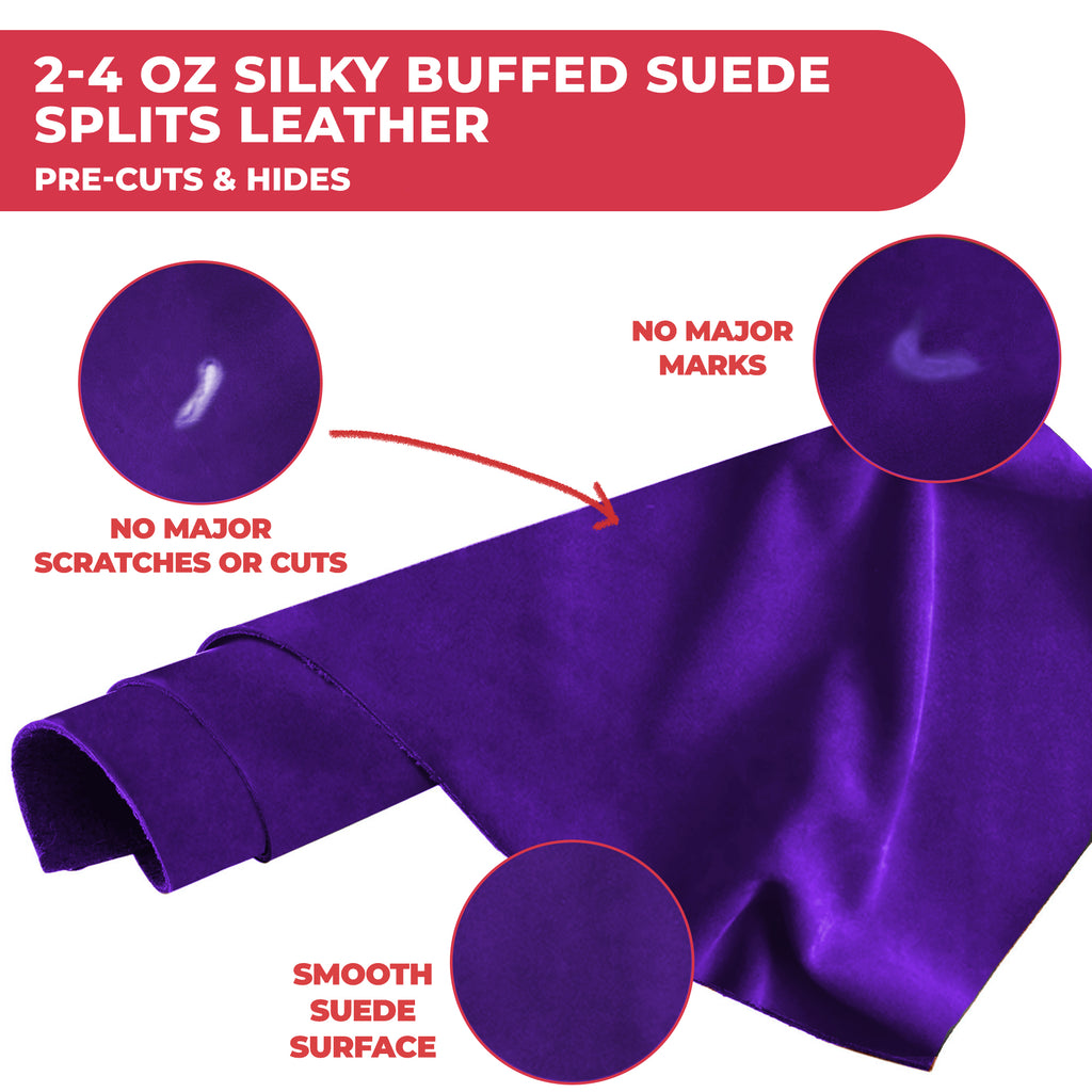 2-4 oz (1-1.6mm) Premium Suede Cowhide - Soft Full Grain Pre-Cut Side Leather  - USA Made Silky Buffed Suede Fabric Leather for Car Upholstery, Garments, Furniture