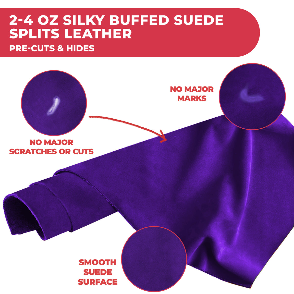2-4 oz (1-1.6mm) Premium Suede Cowhide - Soft Full Grain Pre-Cut Side Leather  - USA Made Silky Buffed Suede Fabric Leather for Car Upholstery, Garments, Furniture