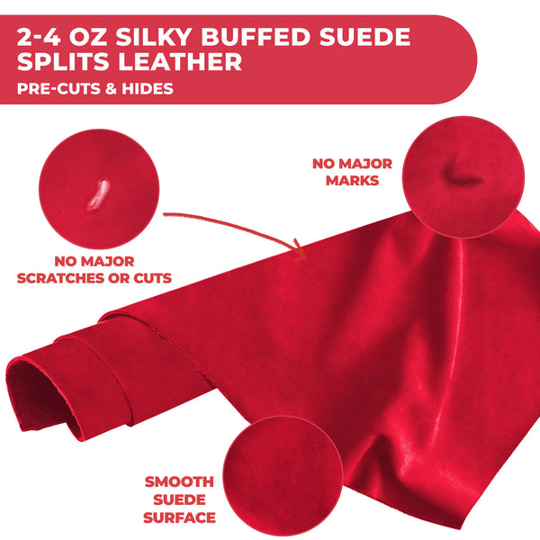 2-4 oz (1-1.6mm) Premium Suede Cowhide - Soft Full Grain Pre-Cut Side Leather  - USA Made Silky Buffed Suede Fabric Leather for Car Upholstery, Garments, Furniture